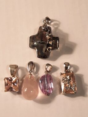Sterling 925 Rozquarts And Cristals Pendants,3 Sterlings